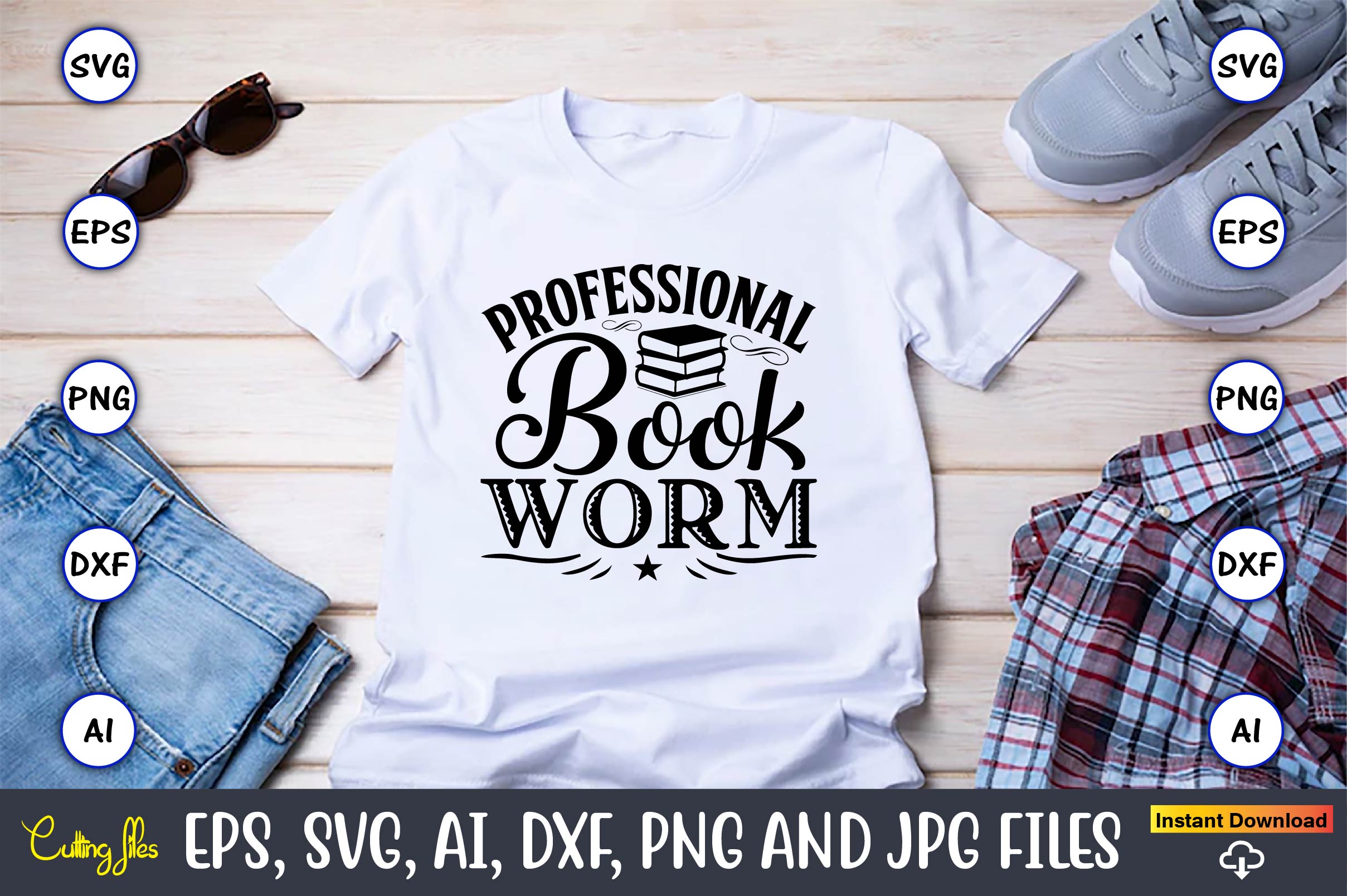 Image of a white t-shirt with an amazing inscription Professional bookworm.