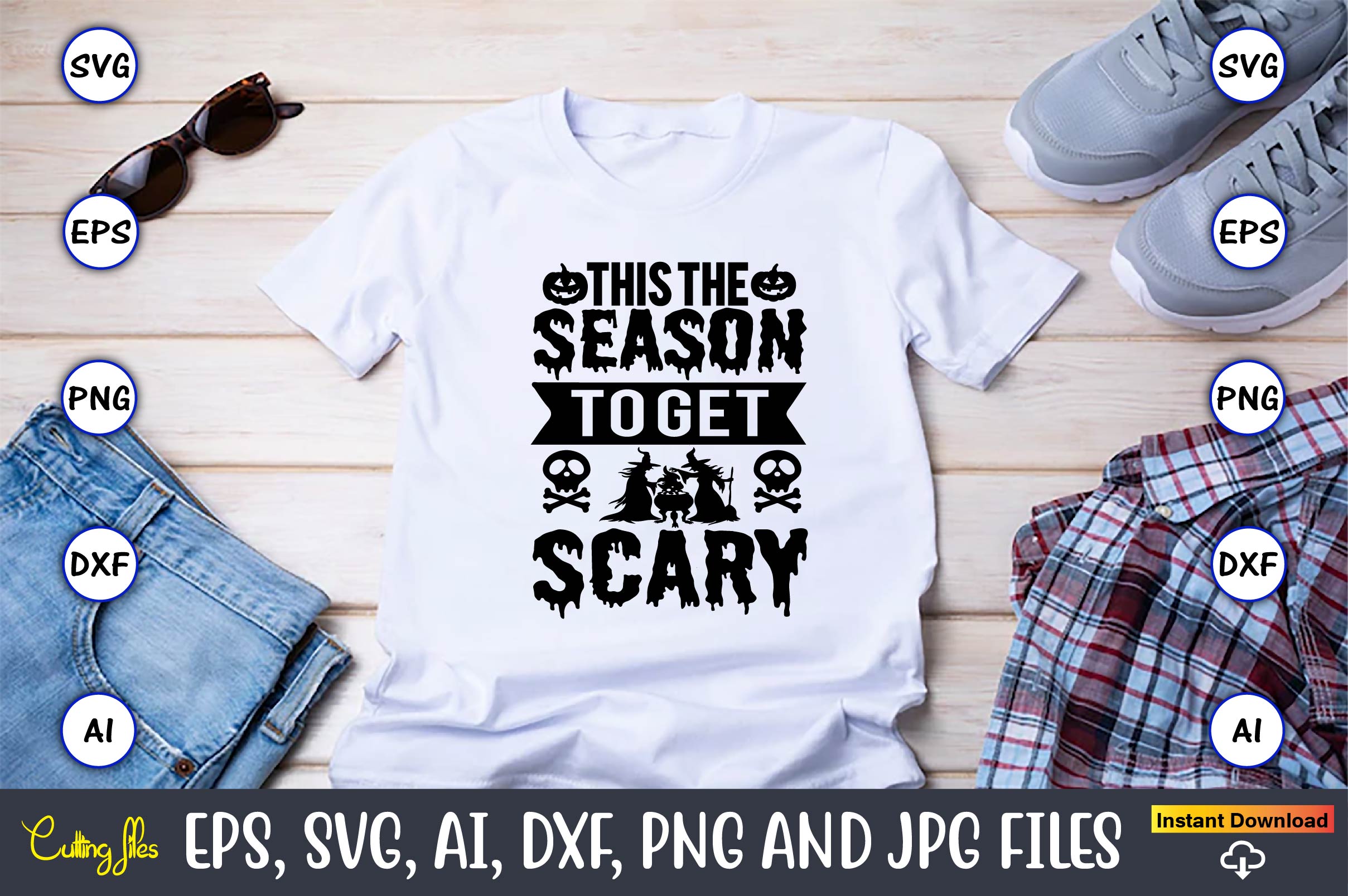 Halloween Season to Get Scary SVG T-Shirt Design Bundle preview image.