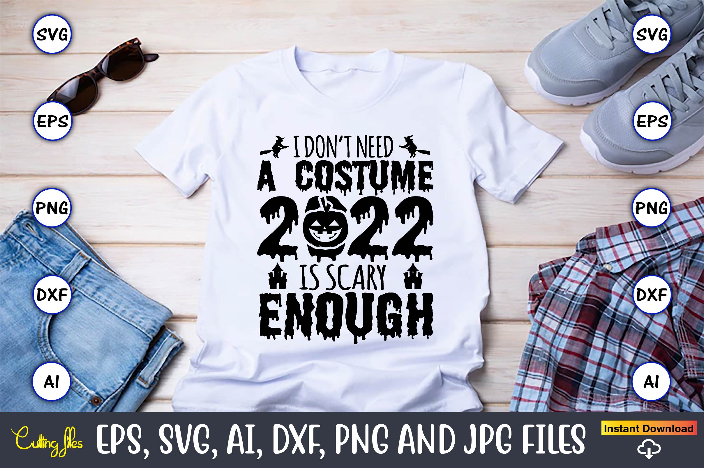 Halloween Dont Need Costume SVG T-Shirt Design Bundle preview image.