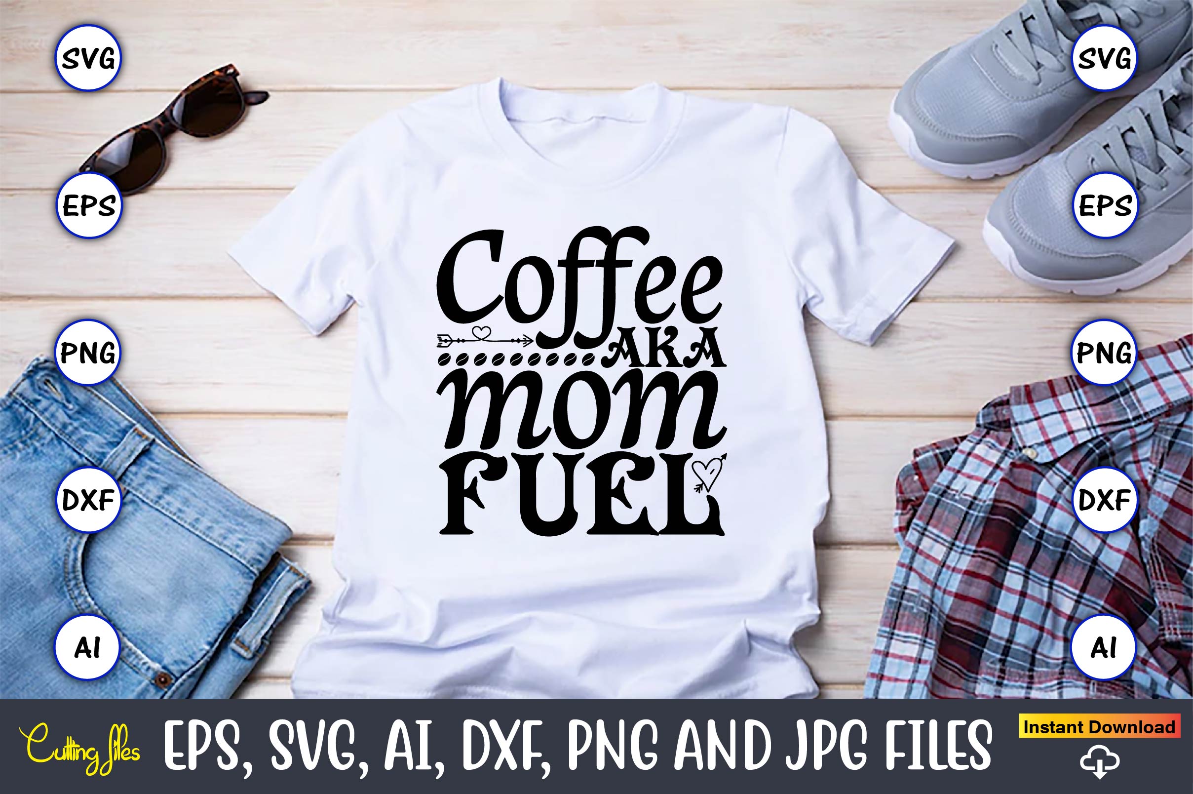 Coffee Mom Fuel T-Shirt Typography SVG Design Bundle facebook image.