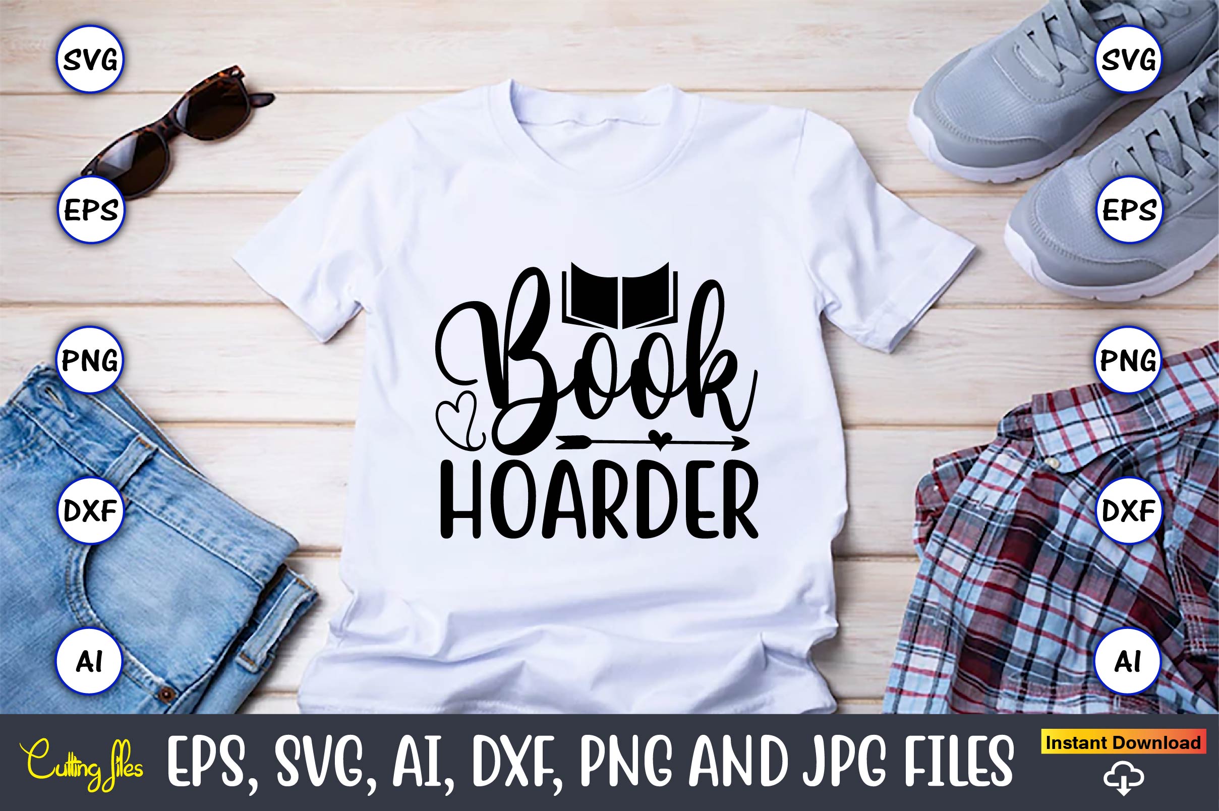 Image of a white T-shirt with a unique inscription Book hoarder.