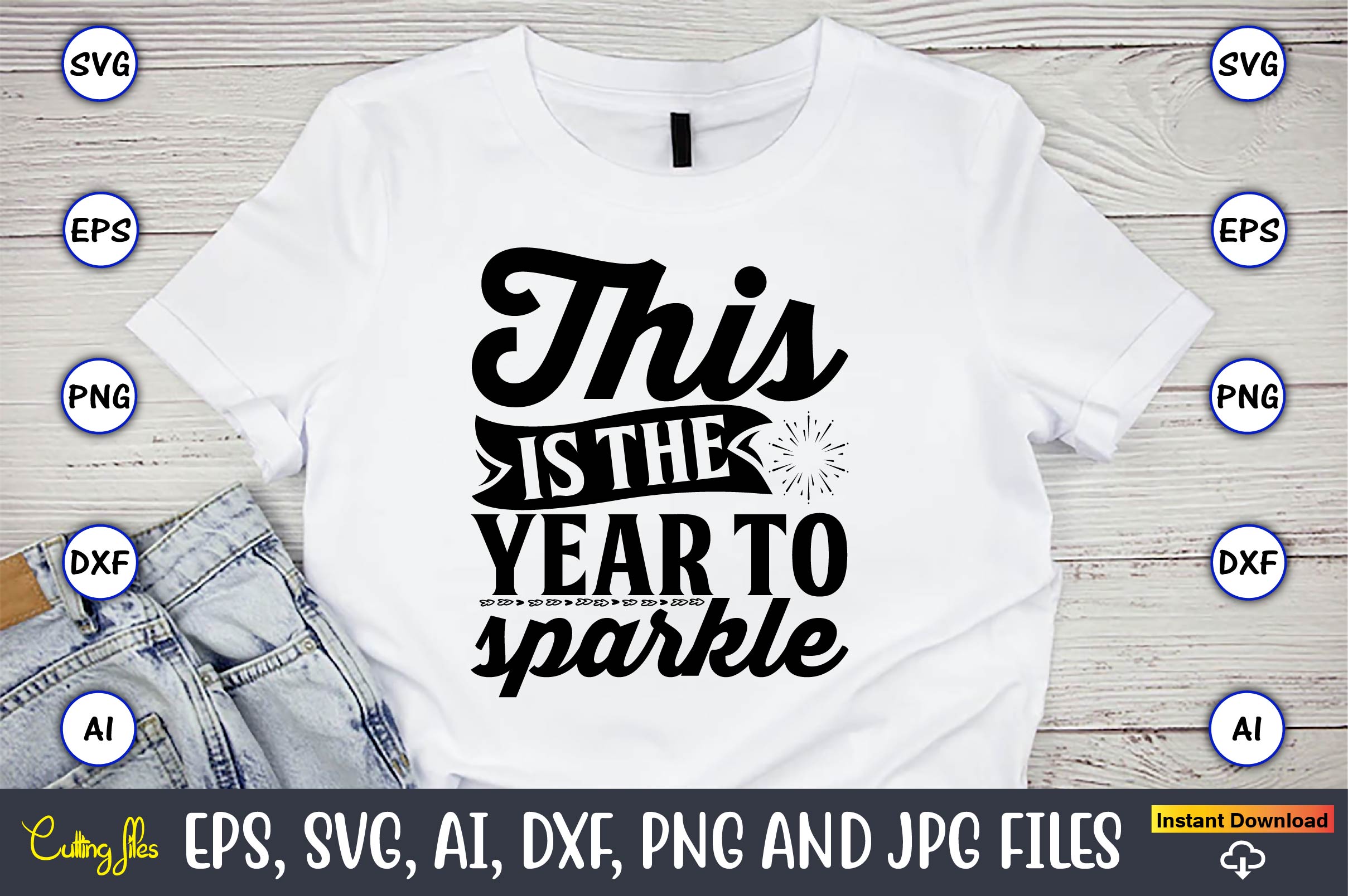Image of a white t-shirt with a wonderful inscription This is the year to sparkle.