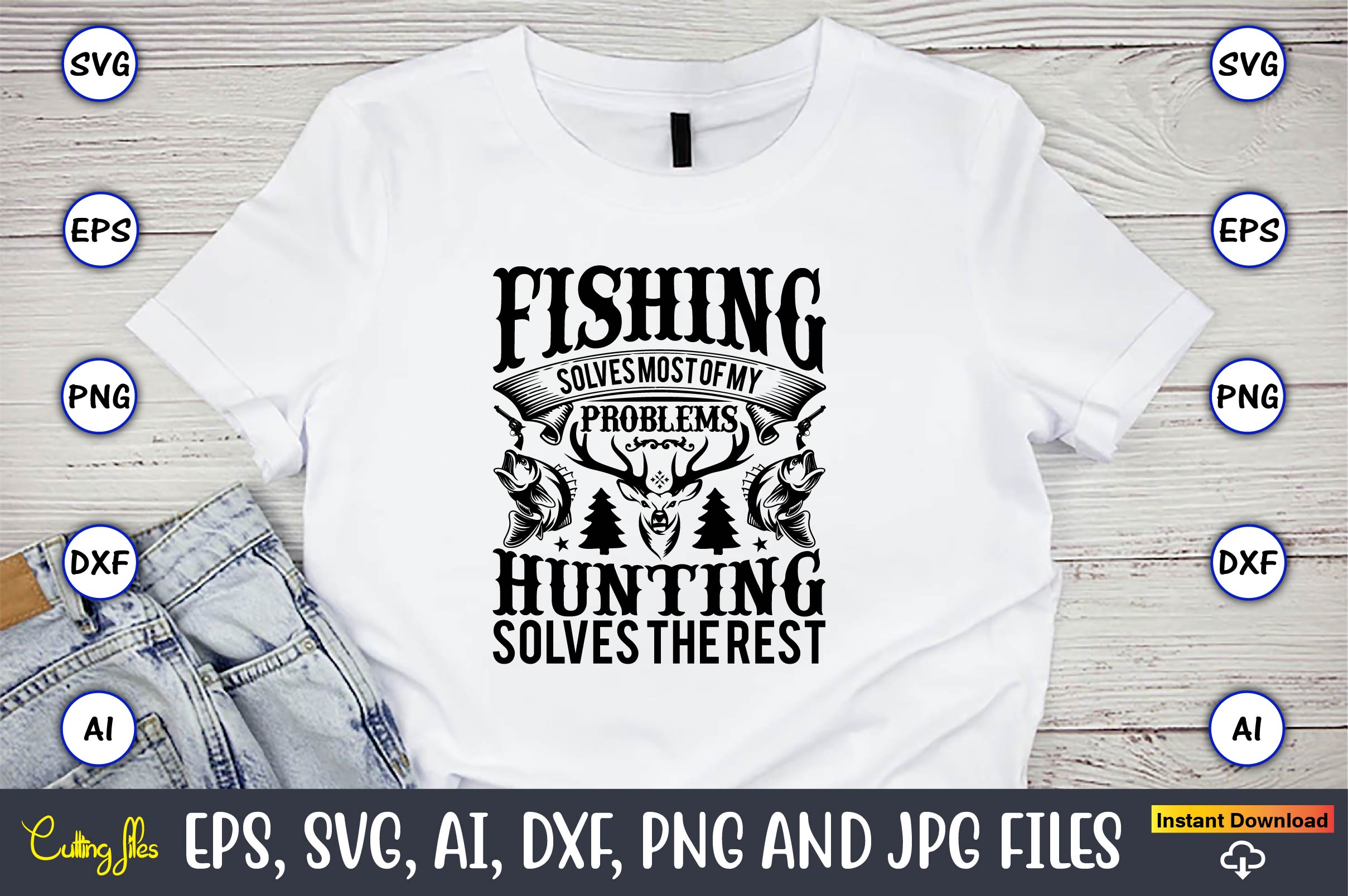 Hunting SVG T-Shirt Design Bundle preview image.