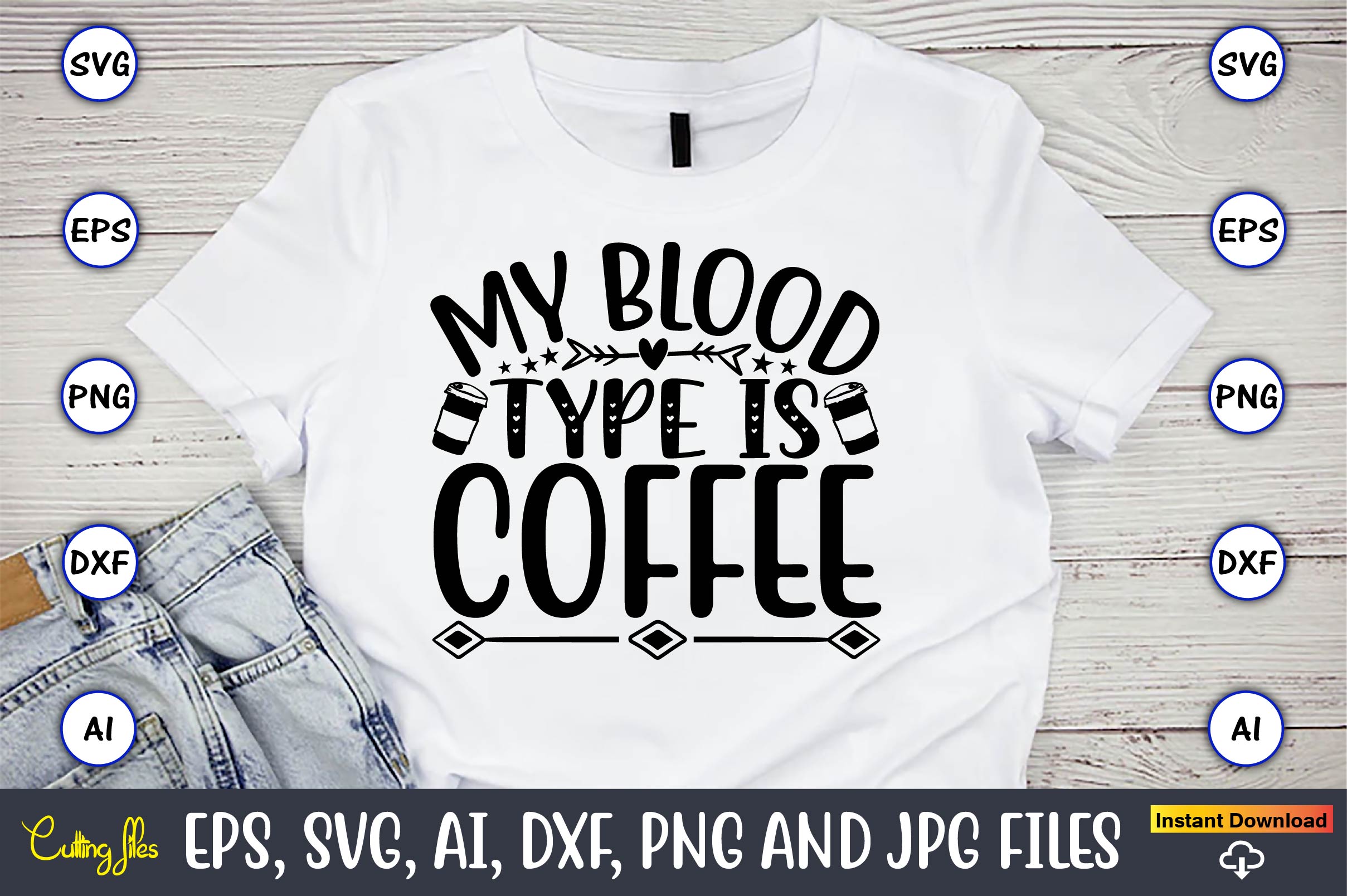 My Blood is Coffee Mom Fuel T-Shirt Typography SVG Design Bundle facebook image.