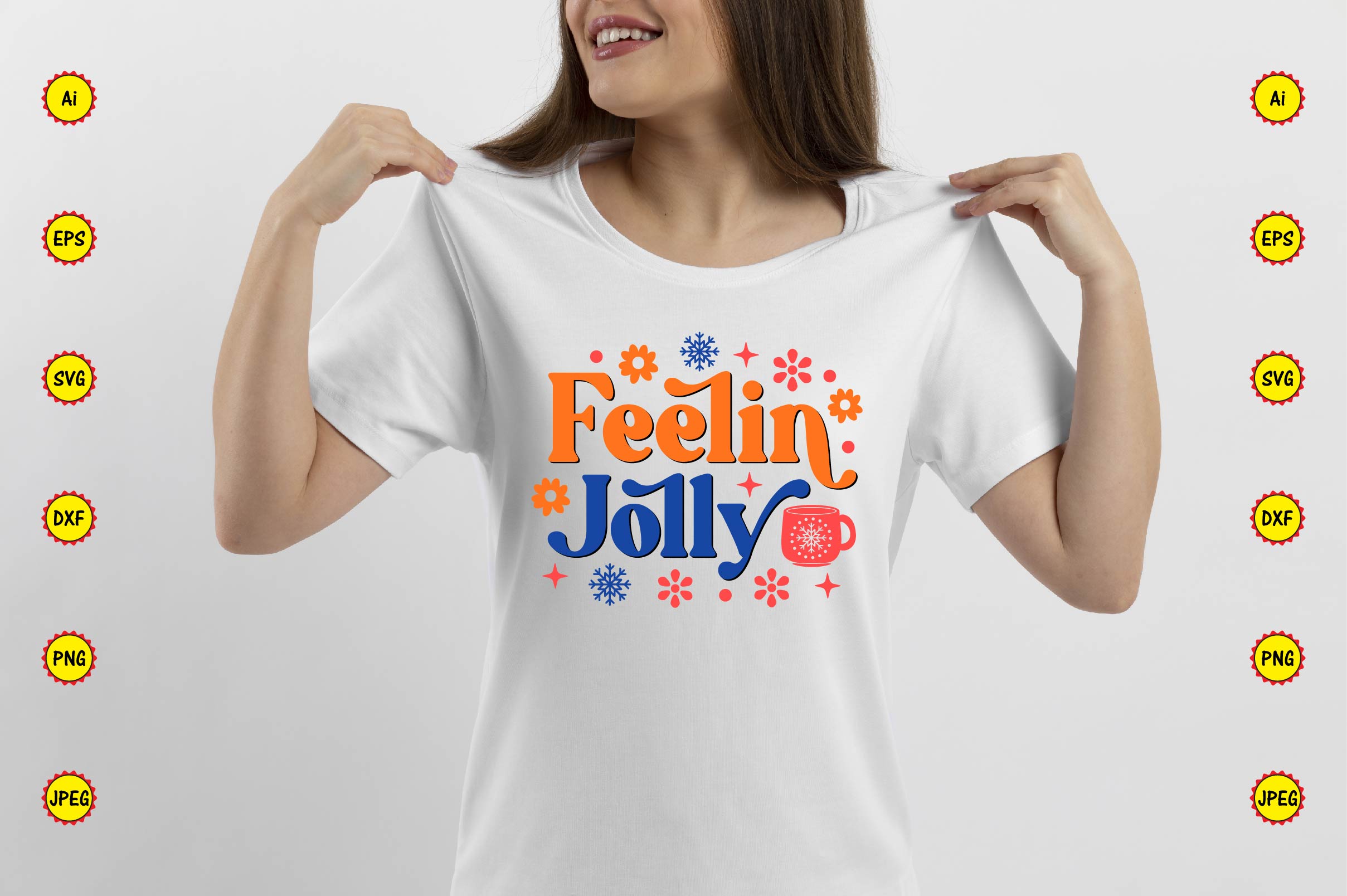 T-shirt Vintage Christmas Feelin Jolly Design preview image.