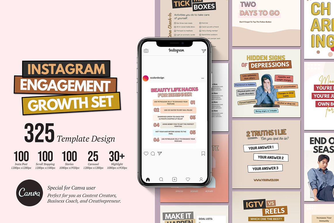 Instagram engagement growth set on a pink background.