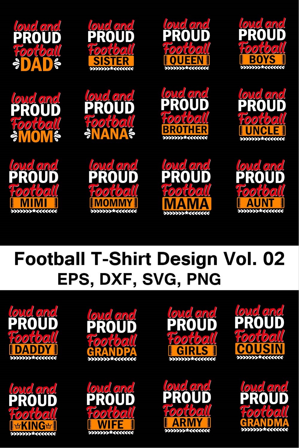 T-shirt Football Typography Design Bundle pinterest image.