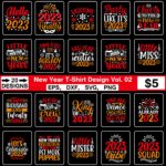 Happy New Year T-Shirt Design Bundle cover image.
