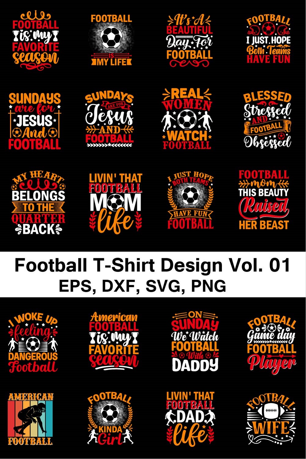 Football T-Shirt Design Bundle pinterest image.