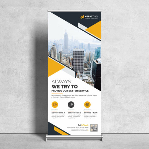 Image of corporate roll up banner in wonderful yellow design