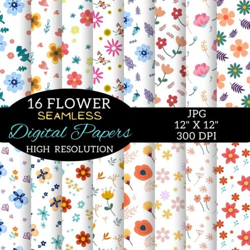 Flowers Digital Paper, Flowers Seamless main cover.