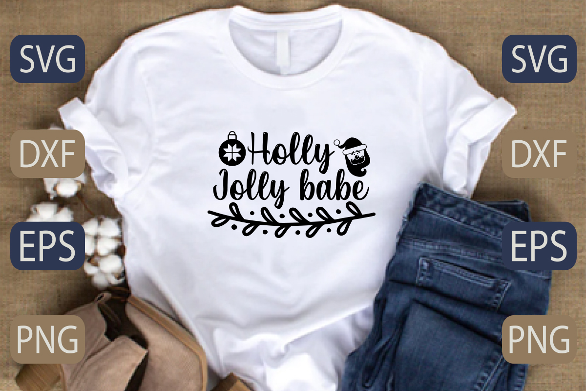 T-shirt Typography Christmas Holly Jolly SVG Design Bundle preview image.