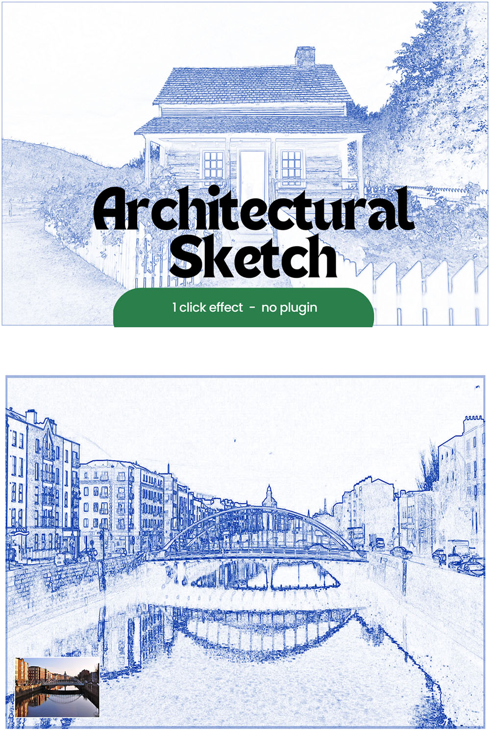An example images of converting a photo into a gorgeous handwritten architectural sketch