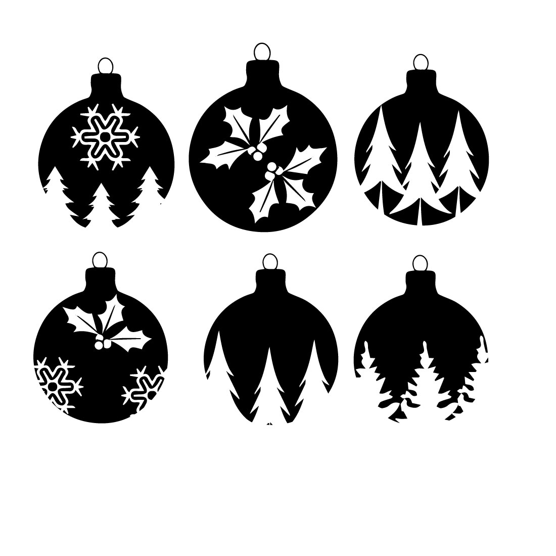 Pack of black irresistible images of Christmas decorations in the shape of a ball