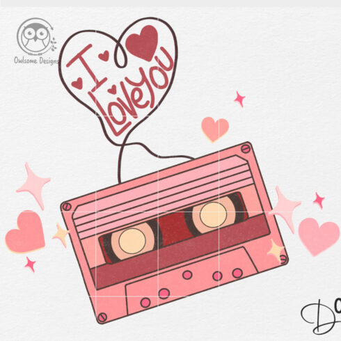 Colorful image of the cassette and the inscription I love you.