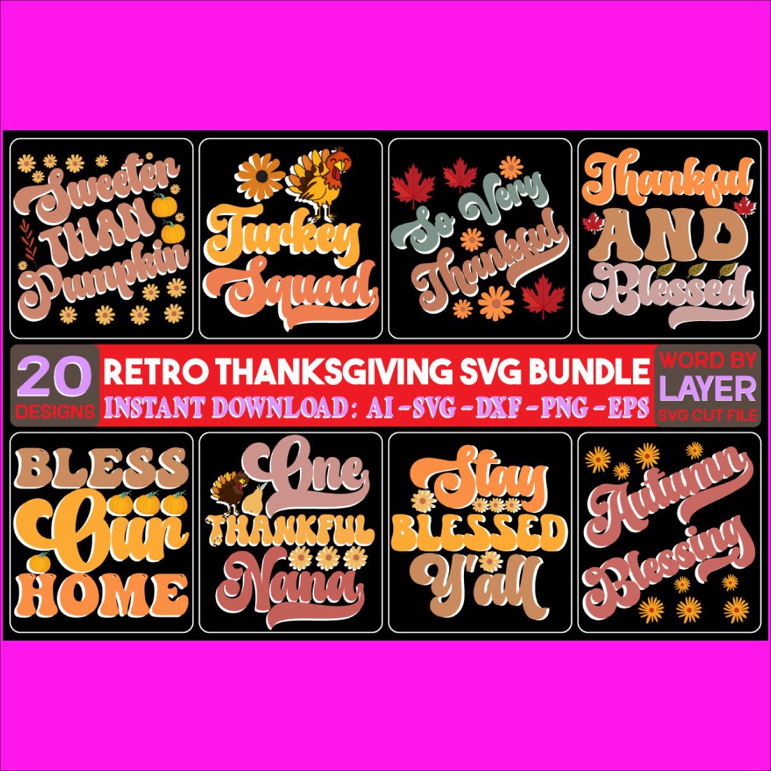 Retro Thanksgiving SVG Bundle cover image.