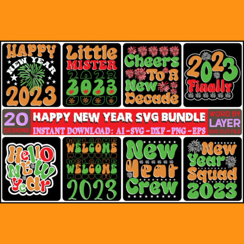 Happy New Year SVG Bundle main cover.