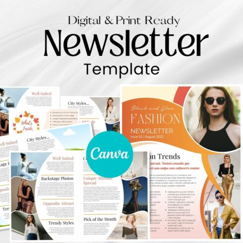Canva Newsletter Template For Models and Fashion main cover.