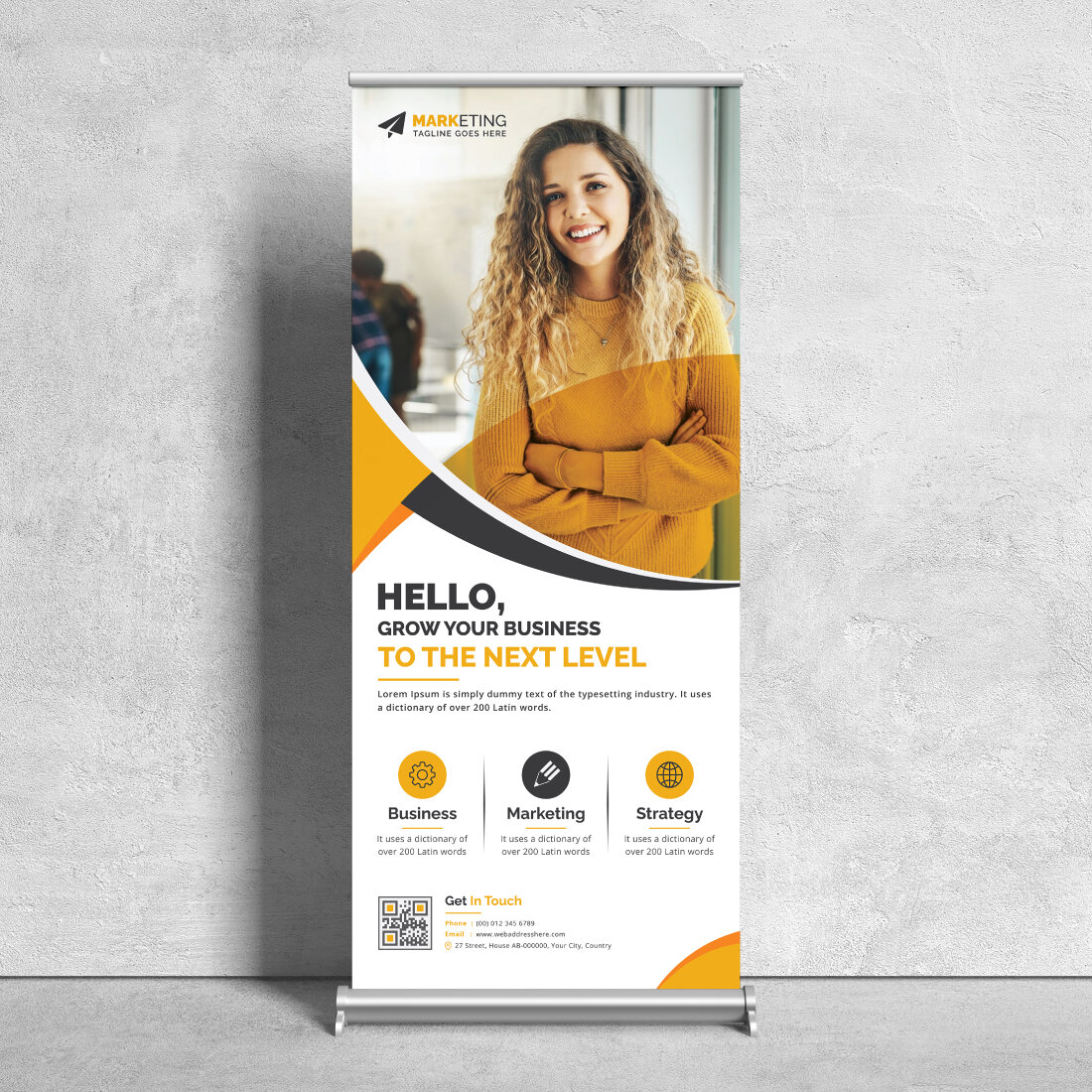 Image of corporate roll up banner in enchanting yellow design