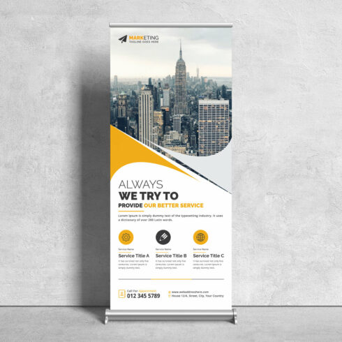 Image of corporate roll up banner in enchanting yellow design