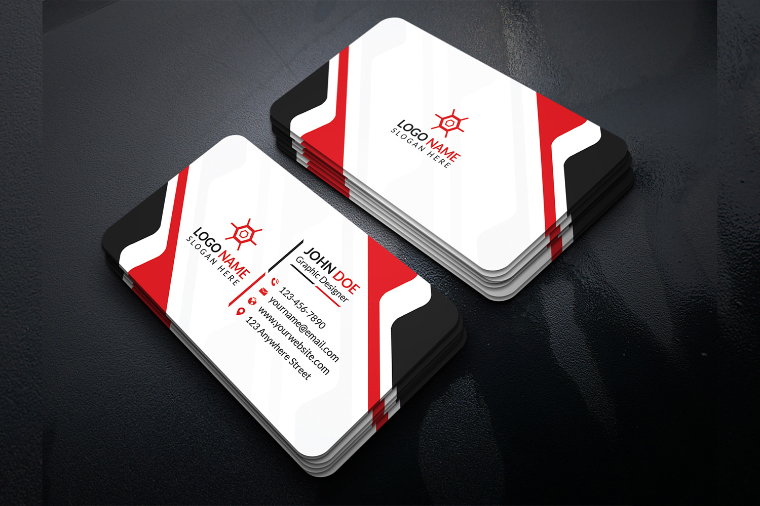 Minimal Business Card Red Design Template preview image.