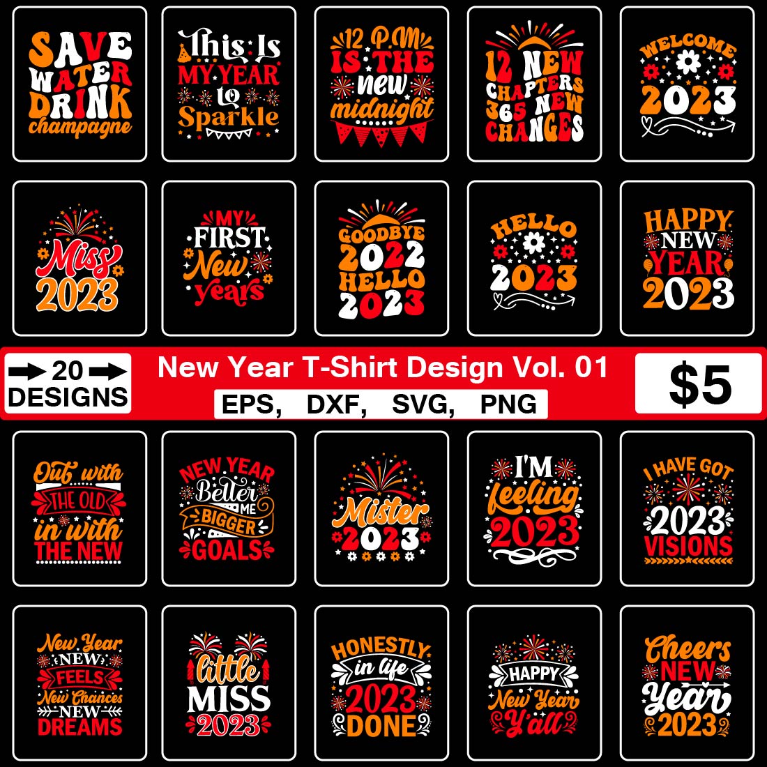 Happy New Year T-Shirt design Bundle cover image.