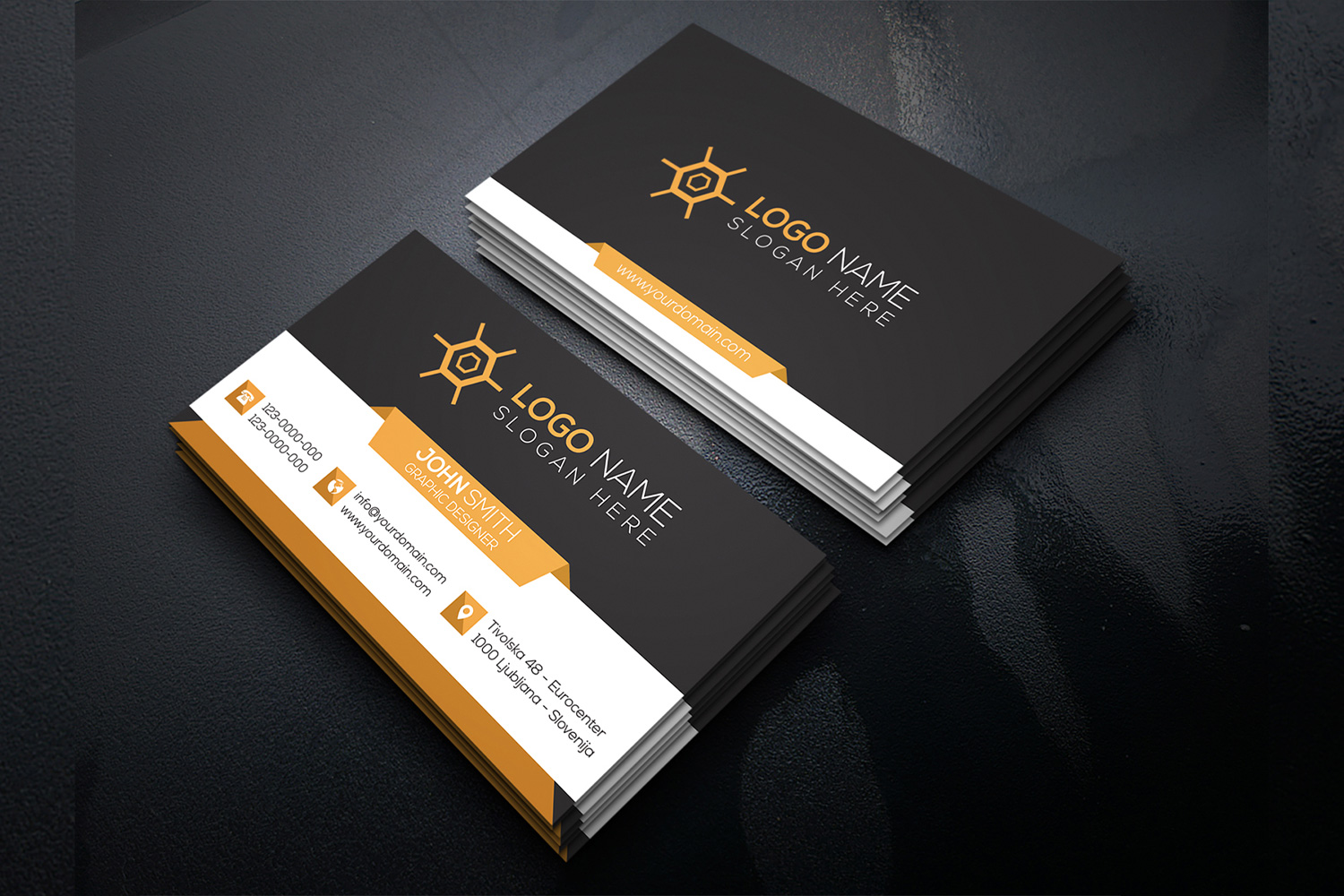 Corporate Business Card Yellow Design Template pinterest image.