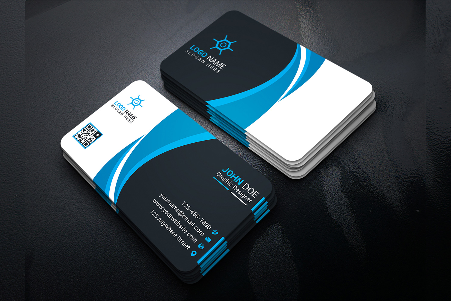 Business Card Blue Creative Design Template preview image.