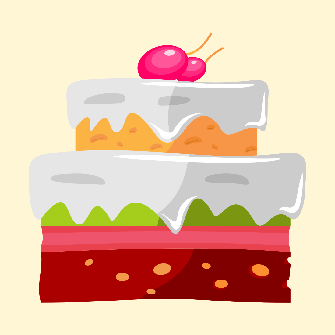 Cake with Cherry Vector Graphic Illustration preview image.