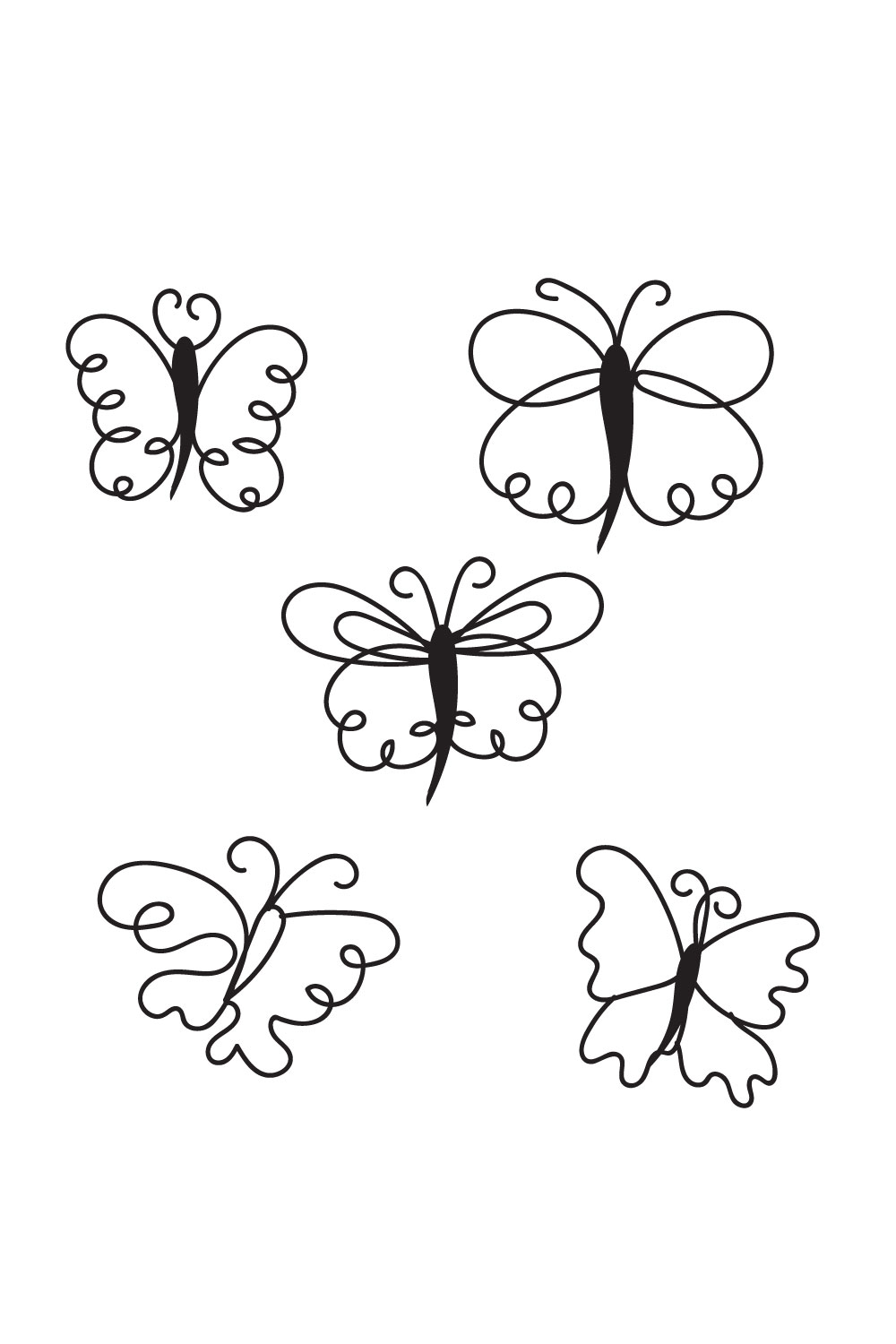 Set of four metal butterflies on a white background.