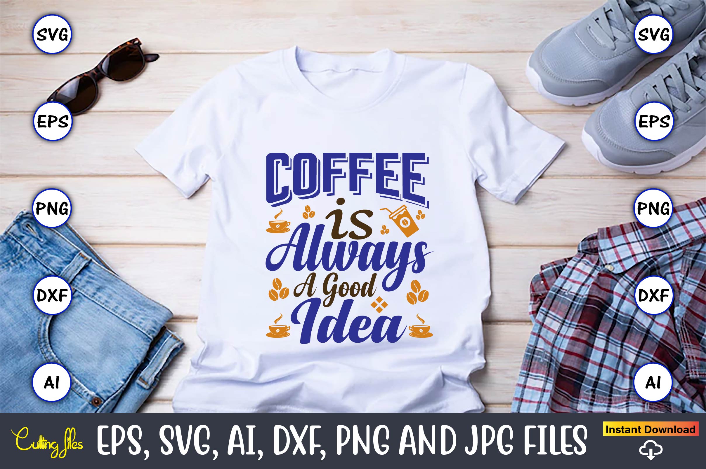 Good Idea Coffee T-Shirt SVG Design Bundle preview image.