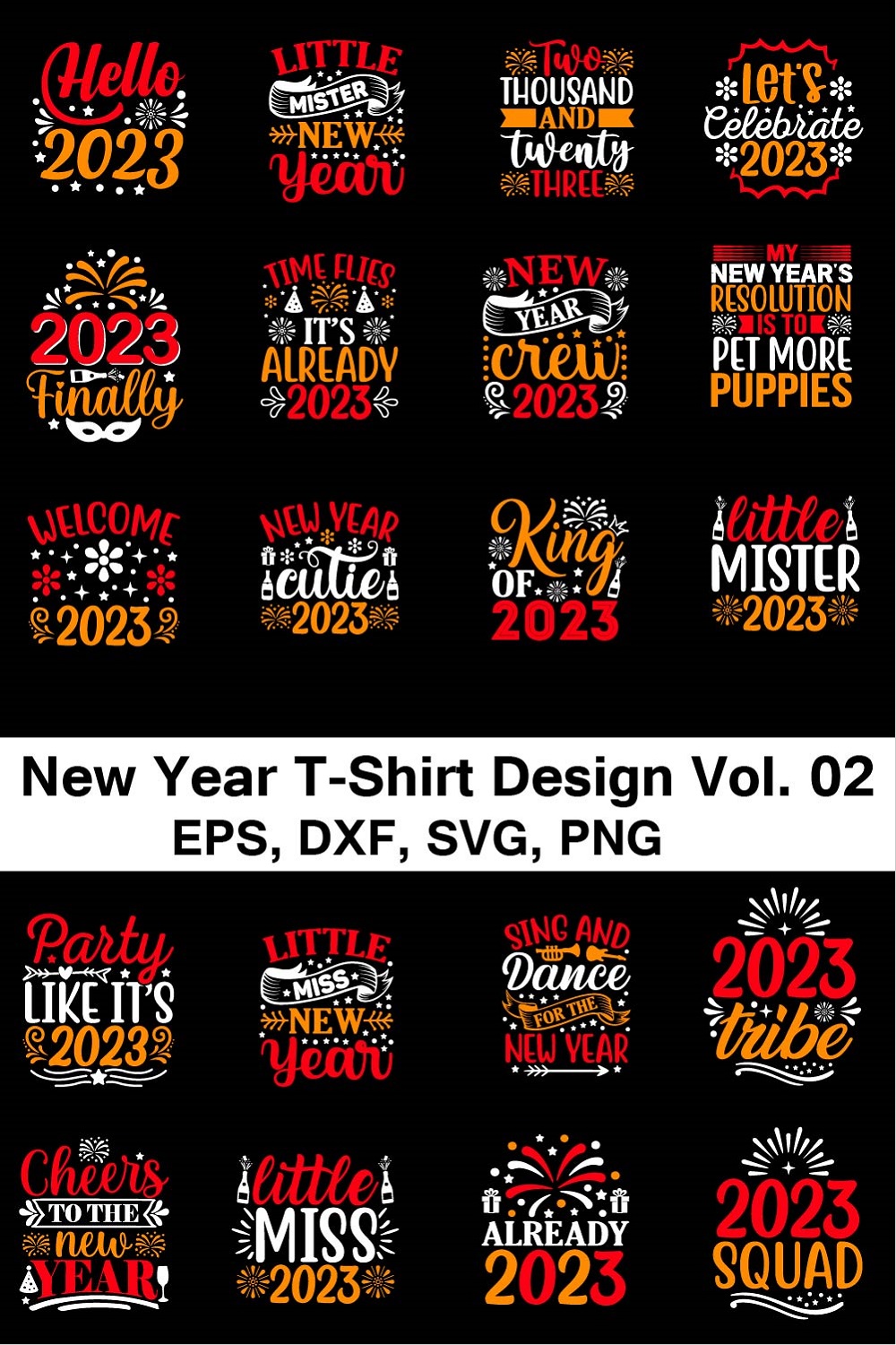 Happy New Year T-Shirt Design Bundle pinterest image.