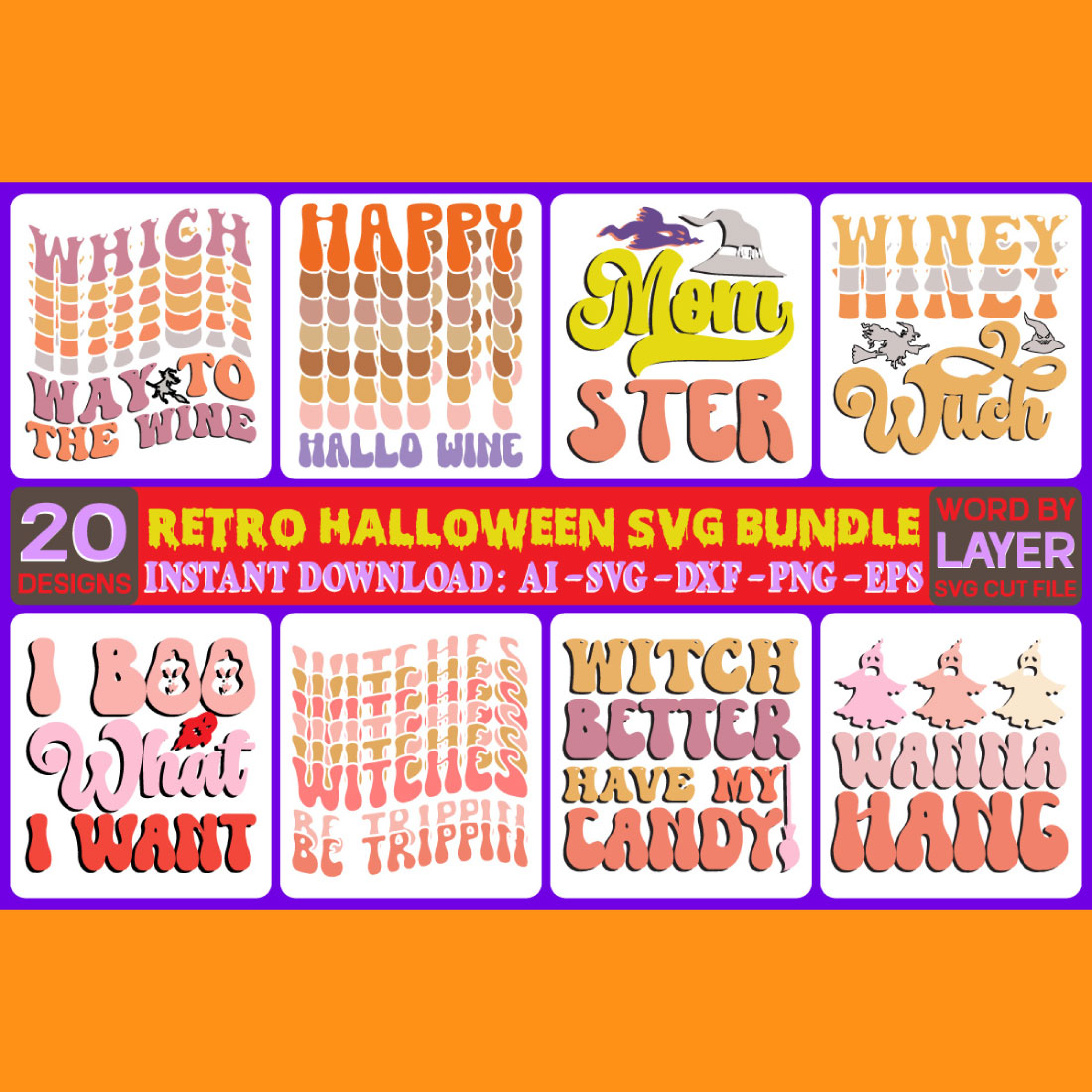 Retro Halloween SVG Bundle cover image.