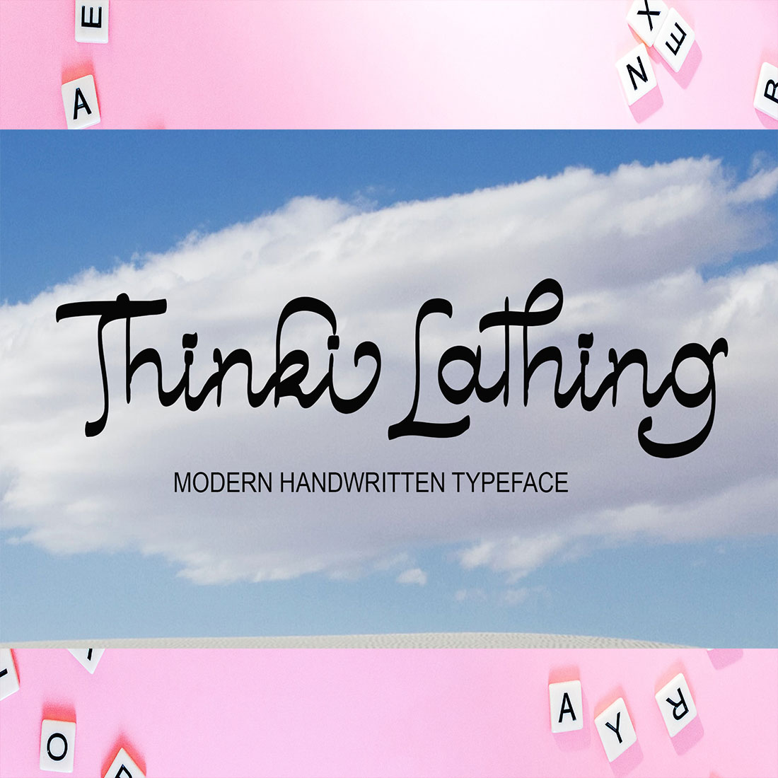 Cover of the adorable Thinki Lathing font.