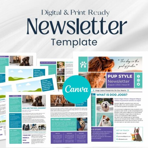 Canva Newsletter Template For Dog Pets cover image.