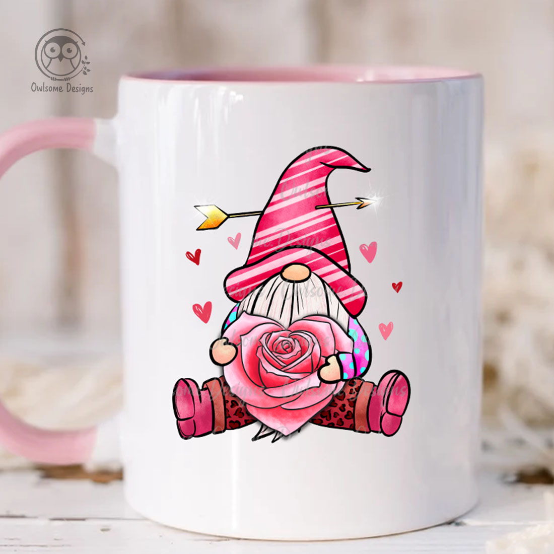 Gnome Valentine Mug Sublimation PNG Design preview image.