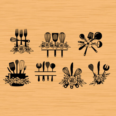 Set of black adorable kitchen utensils images