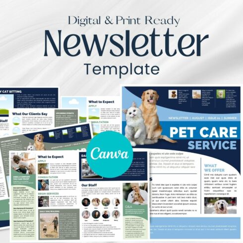 Canva Newsletter Template For Pet Care Business main cover.