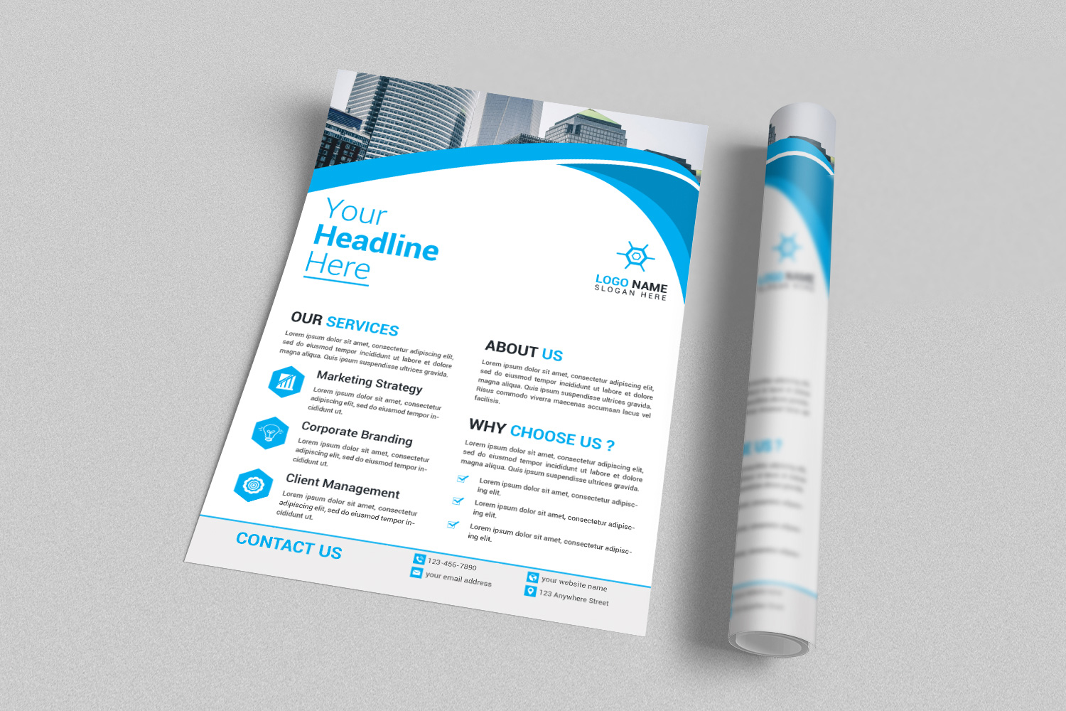 Creative Flyer Blue Design Template preview image.