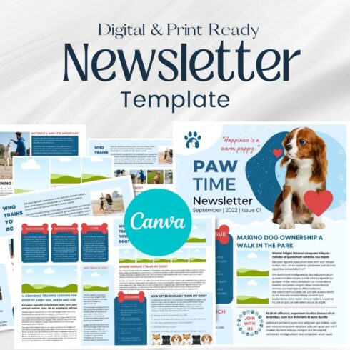 Canva Newsletter Template For Dog Pets cover image.
