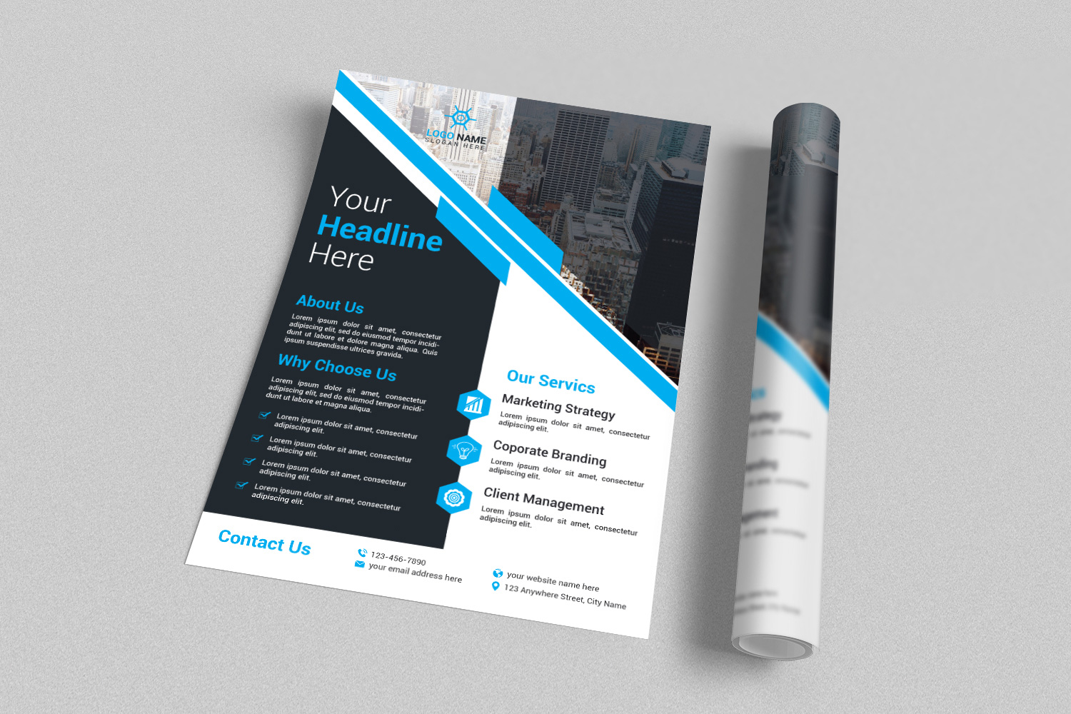 Professional Flyer Blue Design Template preview image.