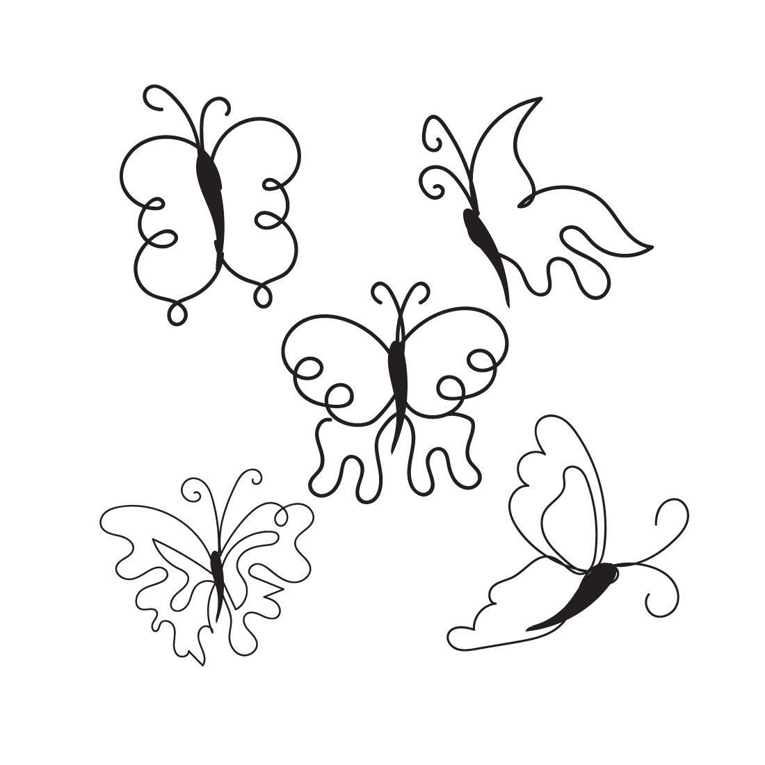 Drawing of four butterflies flying in the air.