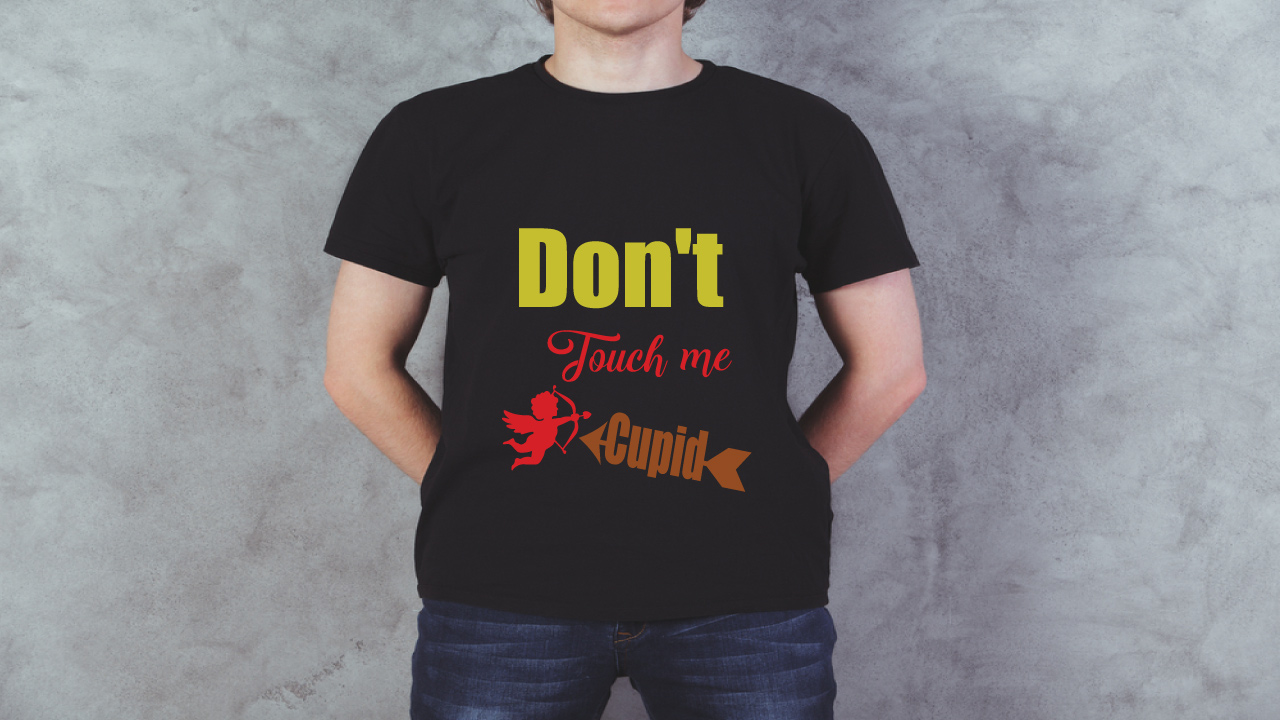 Classic black t-shirt with yellow and red lettering.