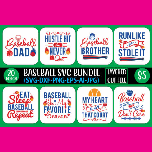 A set of unique images for prints on the theme of baseball.