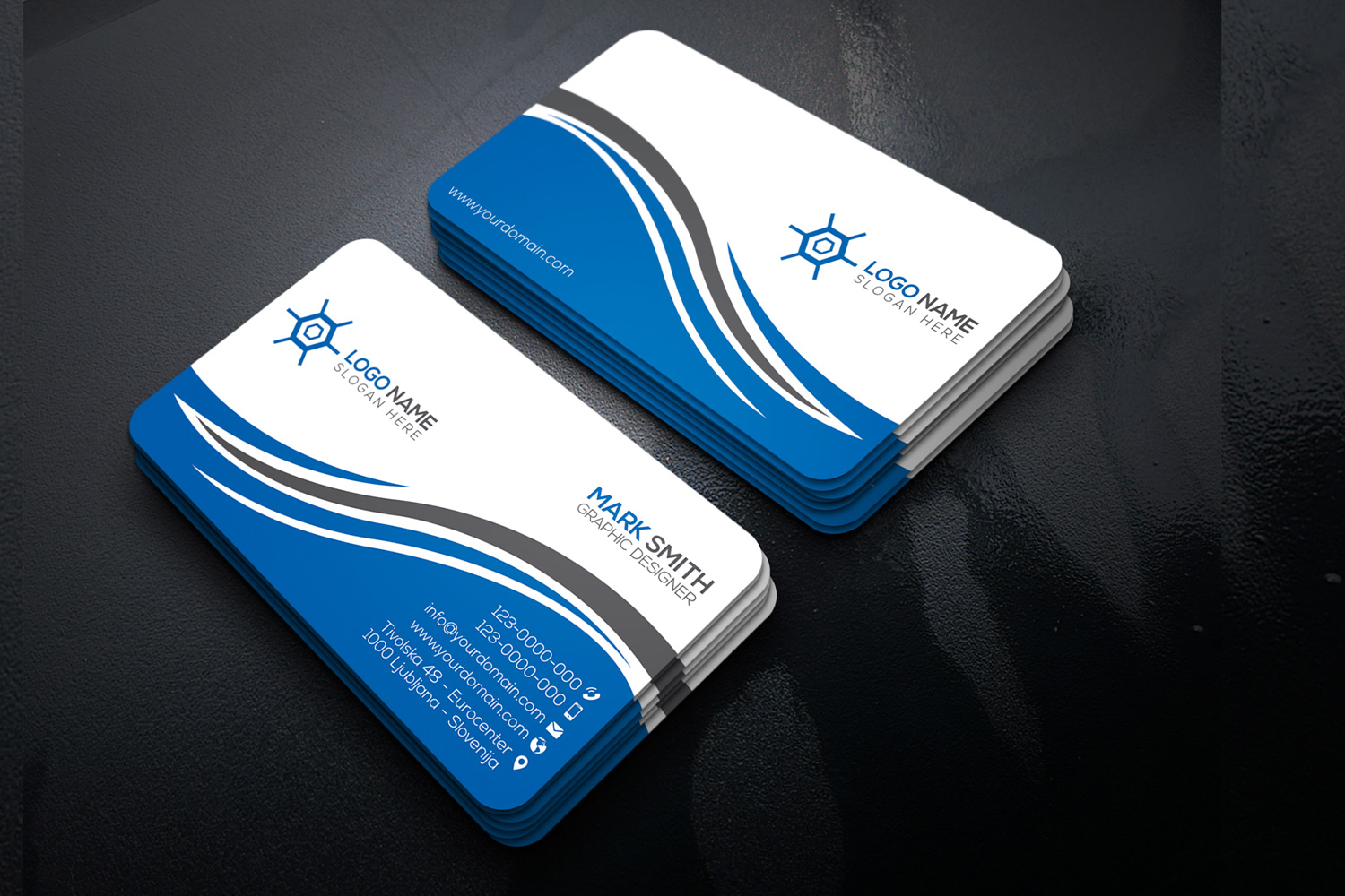 Stylish Business Card Design Template blue preview.