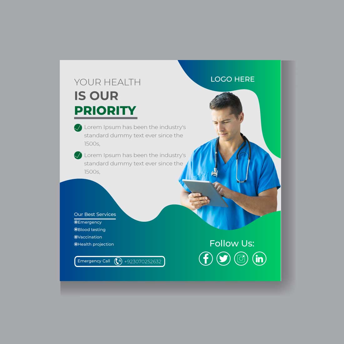 Image of colorful social media post template about medical health care