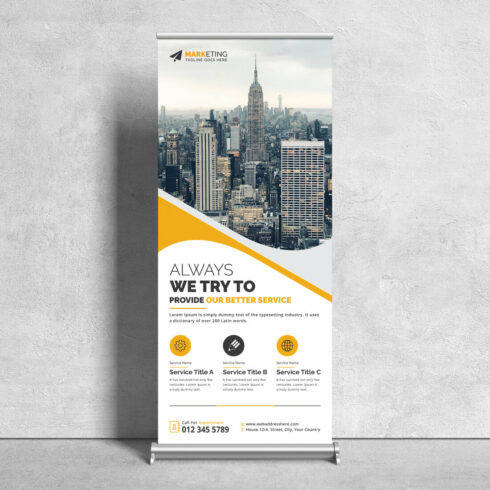 Image of corporate roll up banner in exquisite yellow design