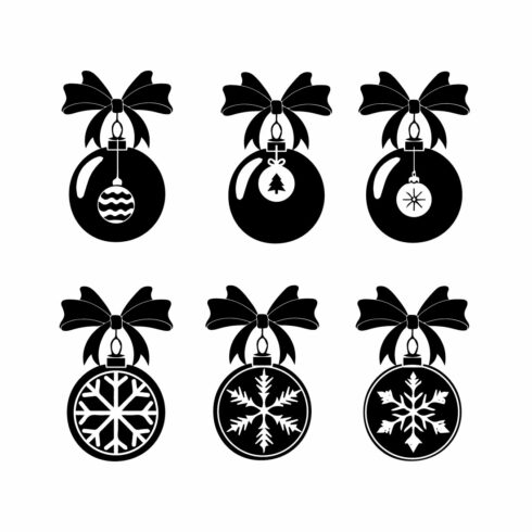 A selection of black wonderful images of Christmas tree decorations in the shape of a ball