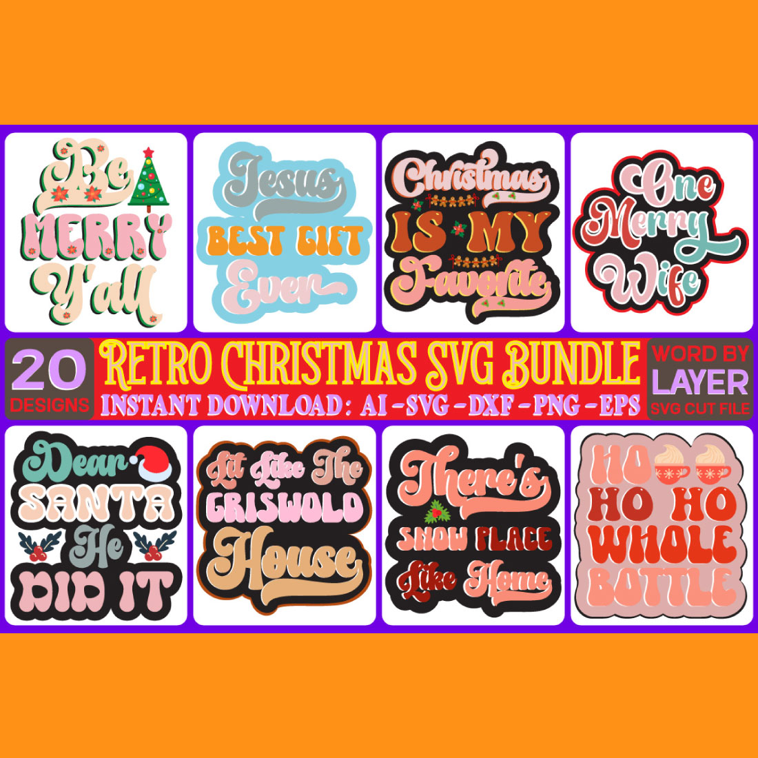 Christmas SVG Retro Design Bundle cover image.