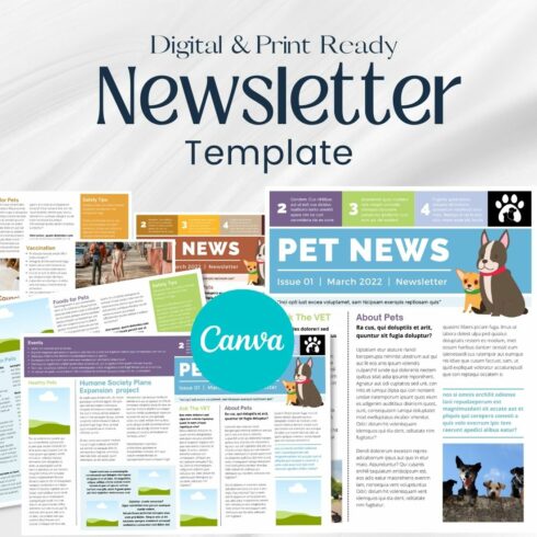 Pet Care Newsletter Canva Template cover image.
